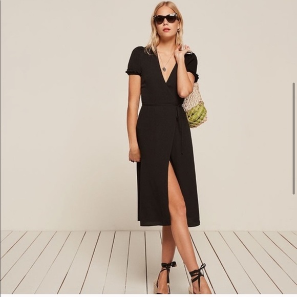 REFORMATION Addy Black Wrap Midi Dress XS - Picture 11 of 11